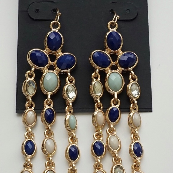 🆕 INC Earrings Gold Tone with Stones blue, green, - Picture 3 of 4